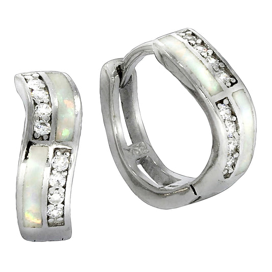 Creolen 925/- Sterling Silber rhodiniert 1,3cm synth. Opal