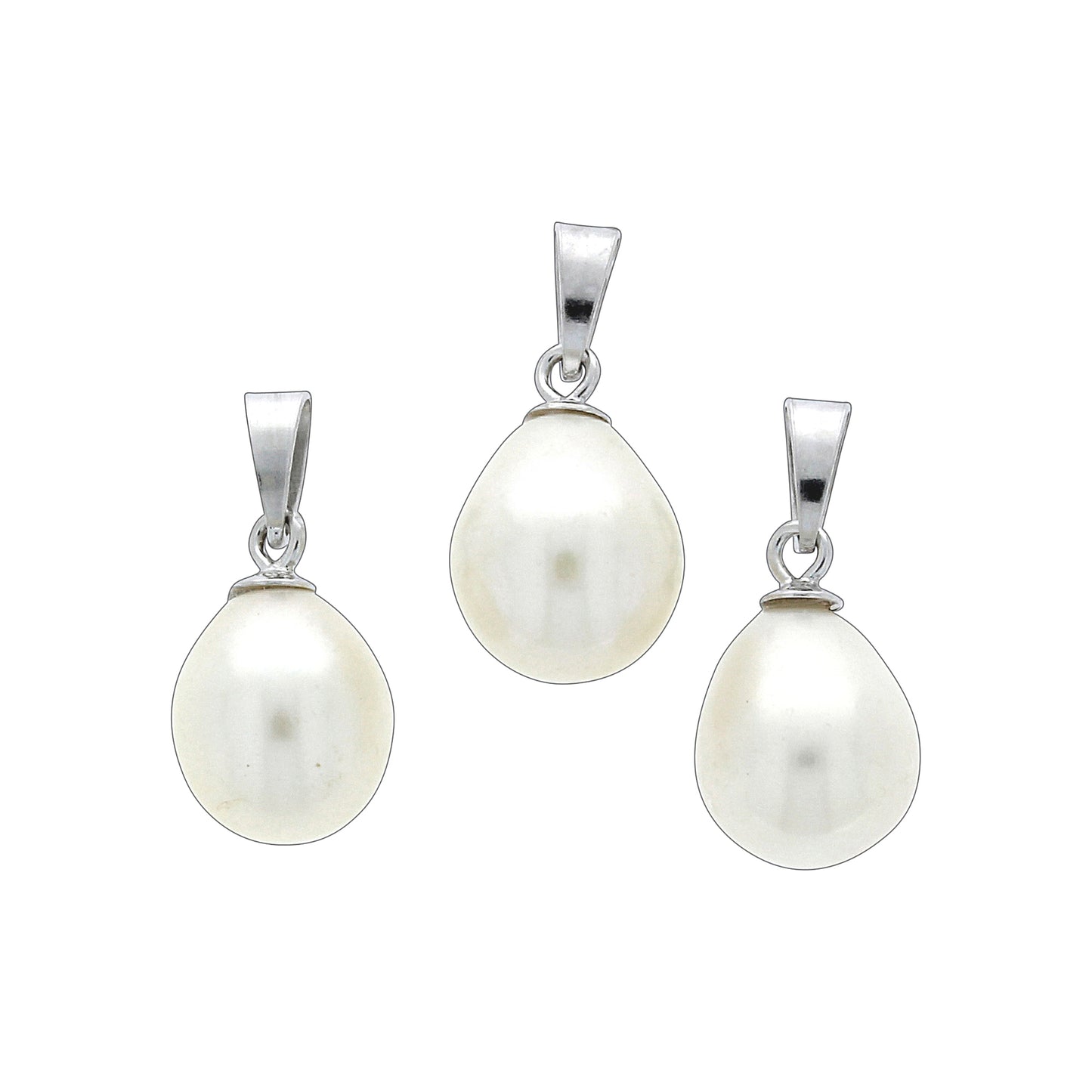 Perlen-Anhänger-Set 925/- Sterling Silber rhodiniert 1,4cm Süßwasserzuchtperle