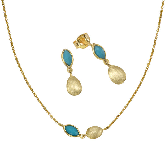 Set Anhänger, Kette + Ohrhänger keine / nicht relevant 925/- Sterling Silber vergoldet 45cm Türkis rek.