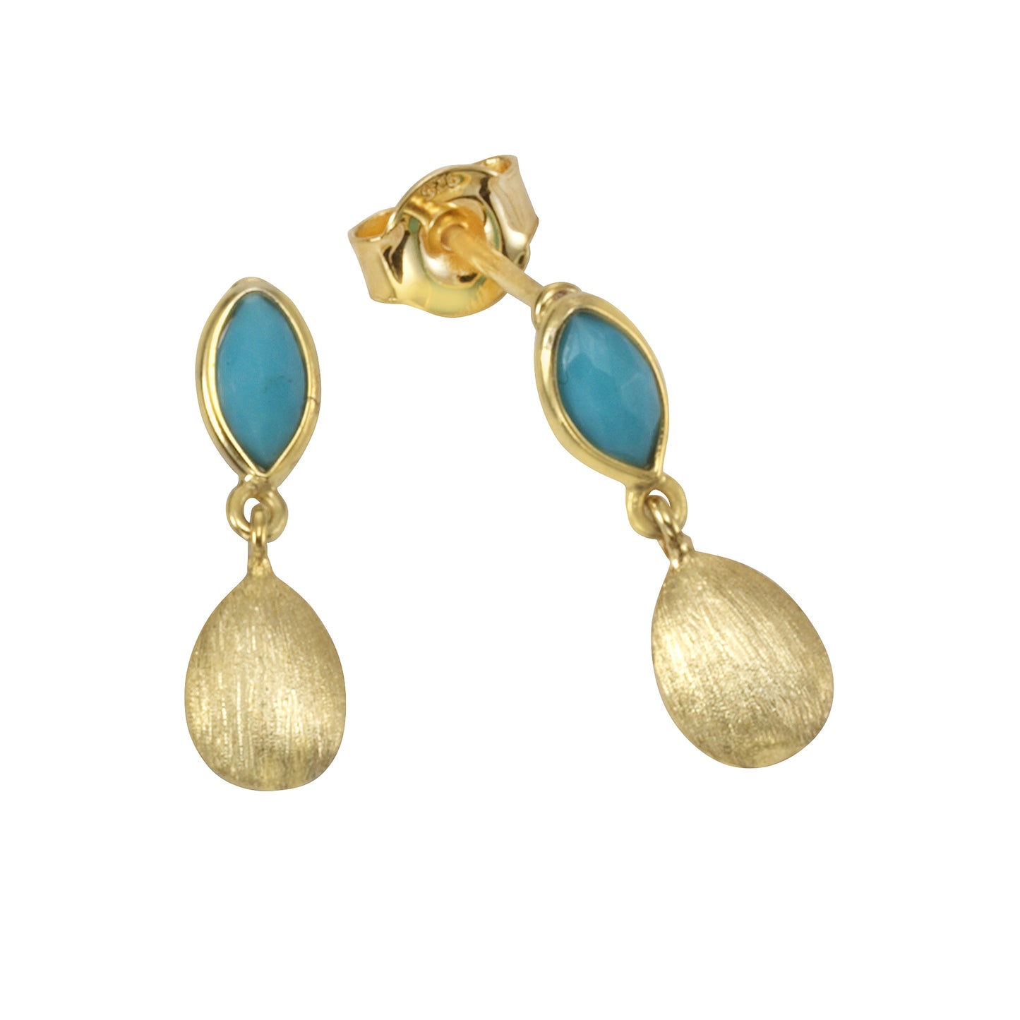 Set Anhänger, Kette + Ohrhänger keine / nicht relevant 925/- Sterling Silber vergoldet 45cm Türkis rek.