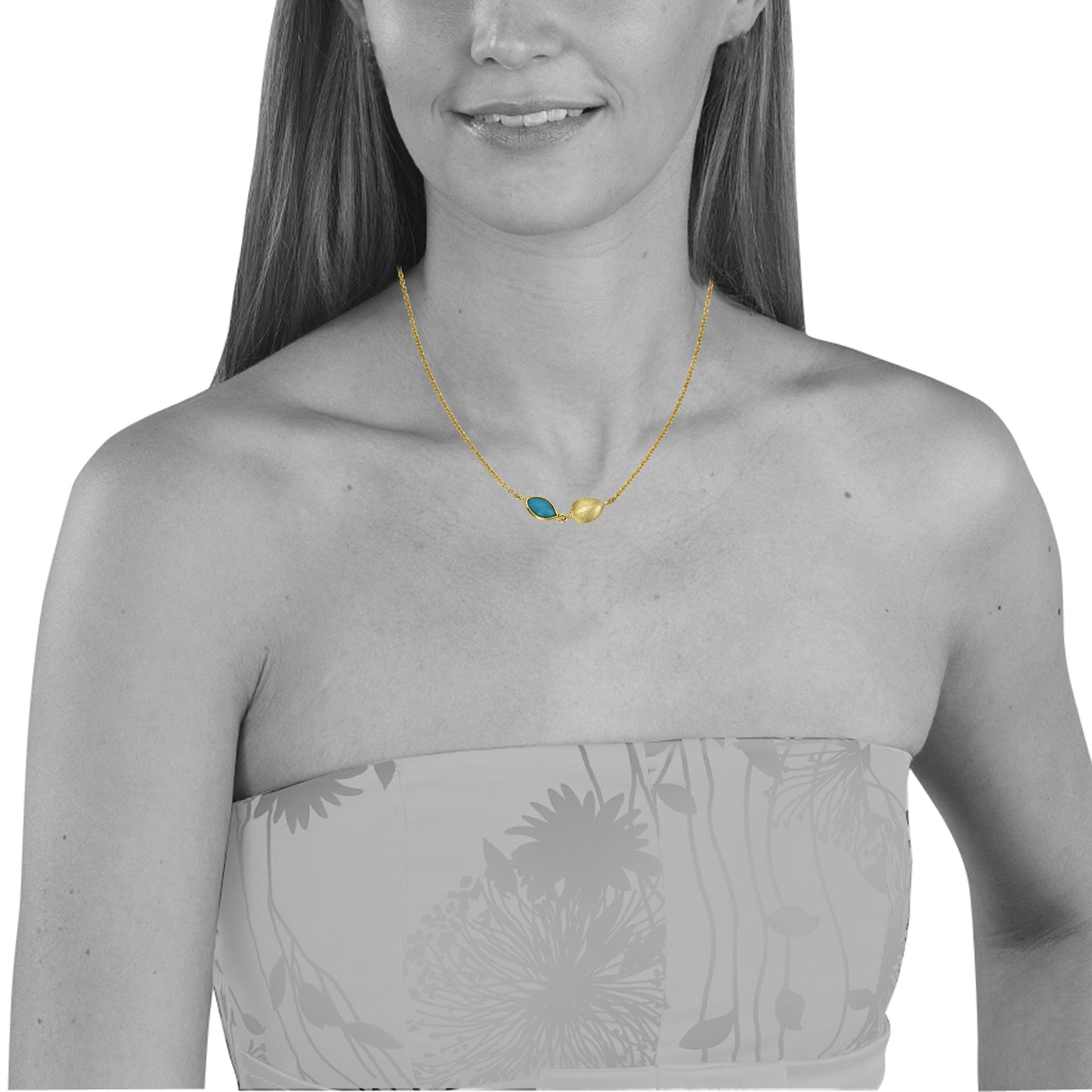 Set Anhänger, Kette + Ohrhänger keine / nicht relevant 925/- Sterling Silber vergoldet 45cm Türkis rek.