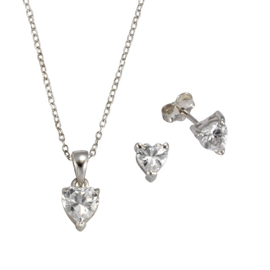 Anhänger/Kette + Ohrstecker Ankerkette 925/- Sterling Silber rhodiniert 45cm Zirkonia