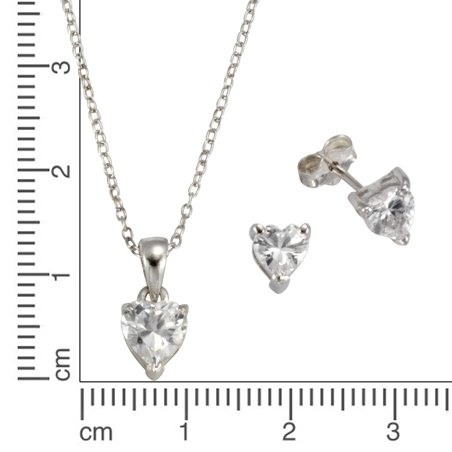 Anhänger/Kette + Ohrstecker Ankerkette 925/- Sterling Silber rhodiniert 45cm Zirkonia