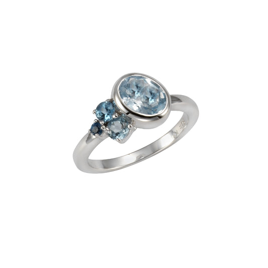 Ring 925/- Sterling Silber rhodiniert Blautopas beh.