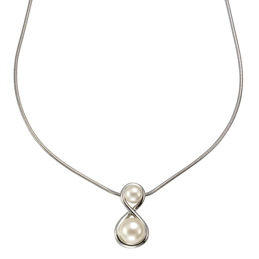 Halskette Schlangenkette 925/- Sterling Silber rhodiniert 42cm Süßwasserzuchtperle