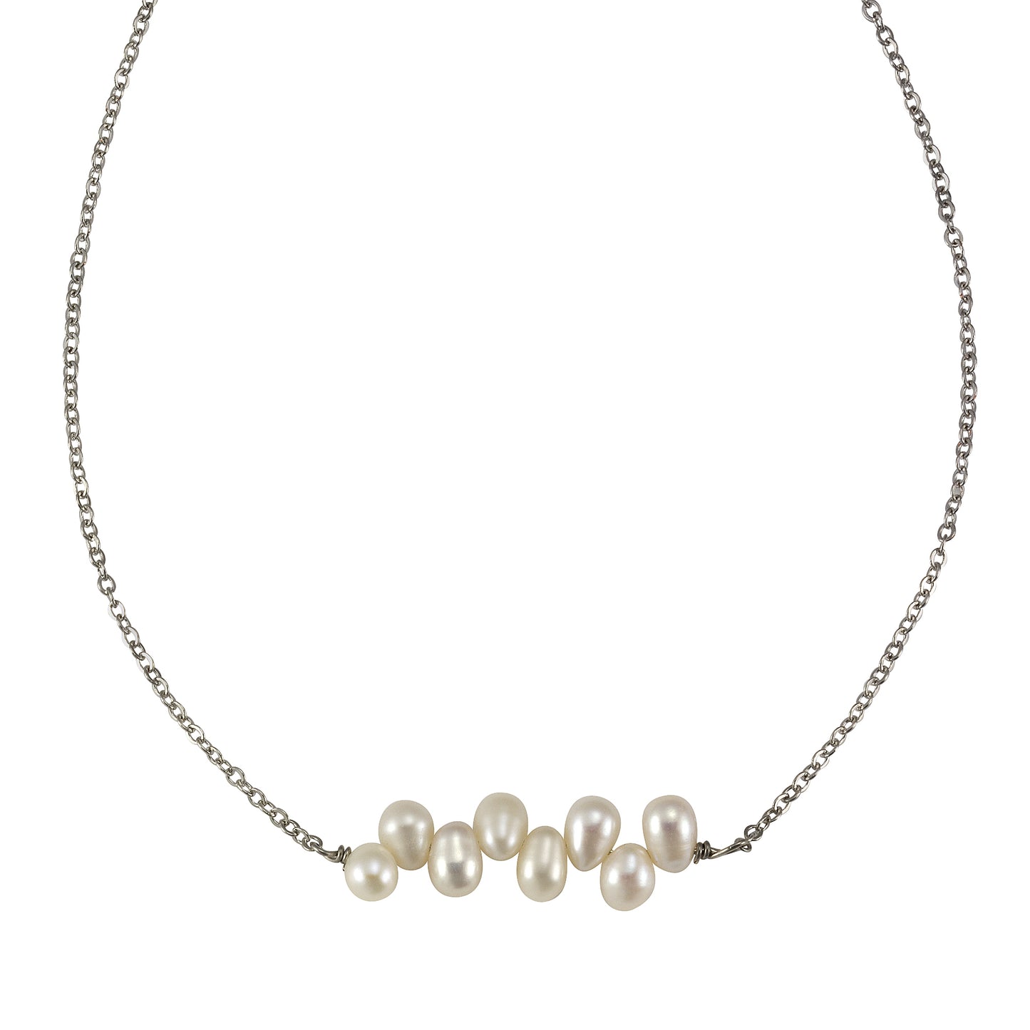 Collier Perlenkette 925/- Sterling Silber rhodiniert 42cm Süßwasserzuchtperle
