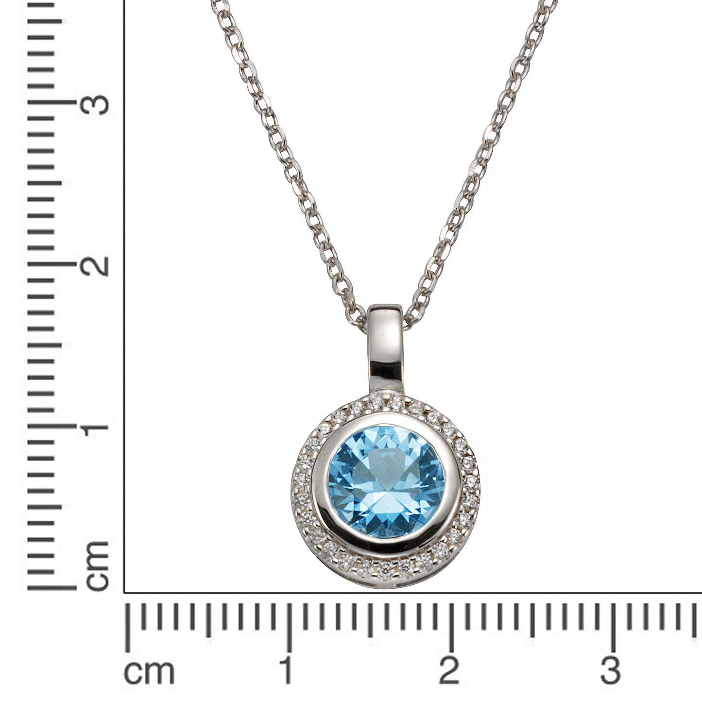 Anhänger mit Kette Ankerkette 925/- Sterling Silber rhodiniert 43 sy. Blautopas