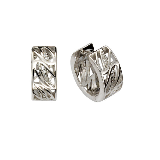 Klappcreolen 925/- Sterling Silber rhodiniert 1,6cm Zirkonia