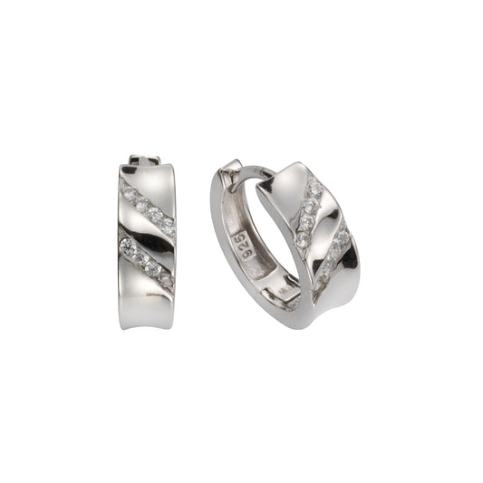 Klappcreolen 925/- Sterling Silber rhodiniert 1,6cm Zirkonia