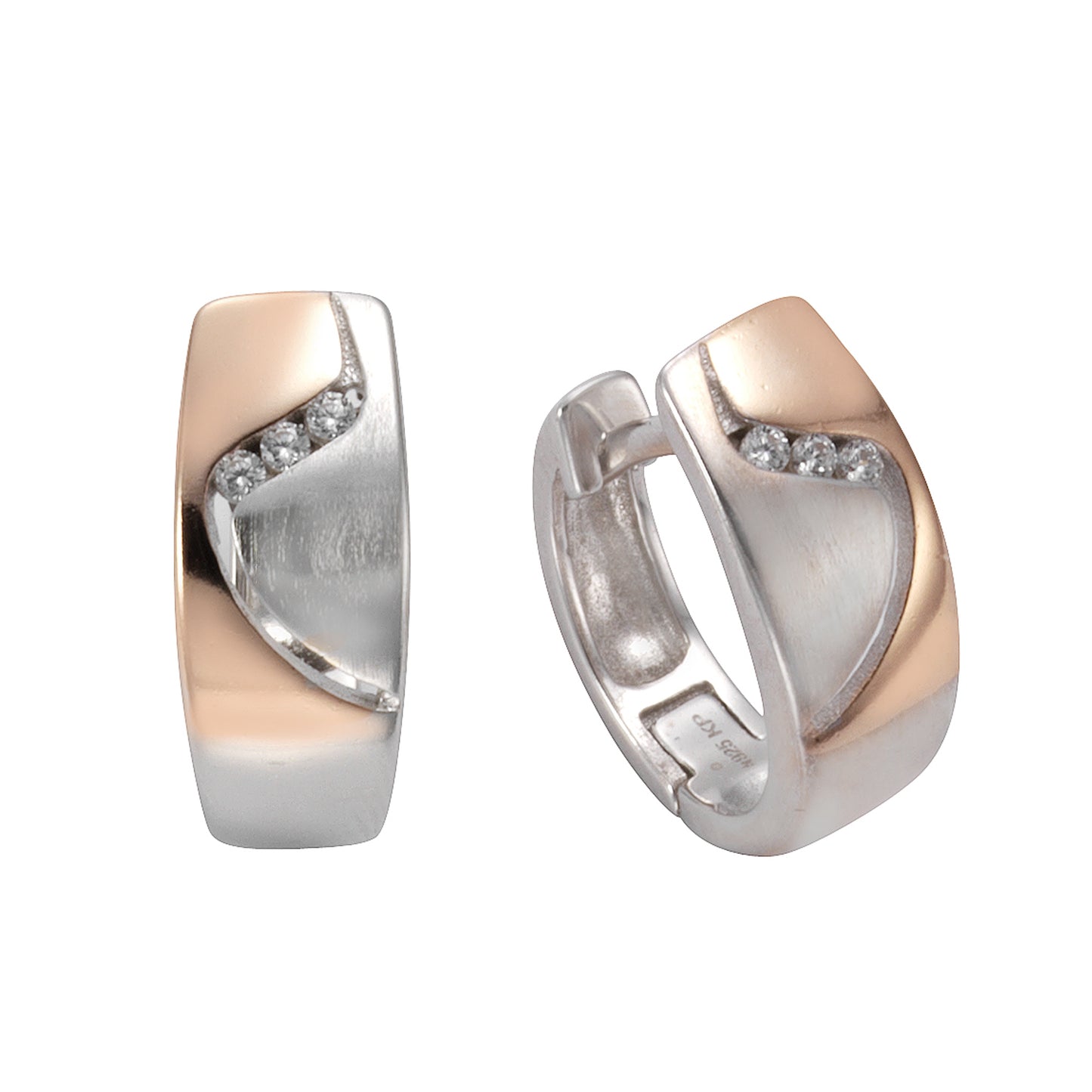 Klappcreolen 925/- Sterling Silber rhodiniert 1,5cm Zirkonia