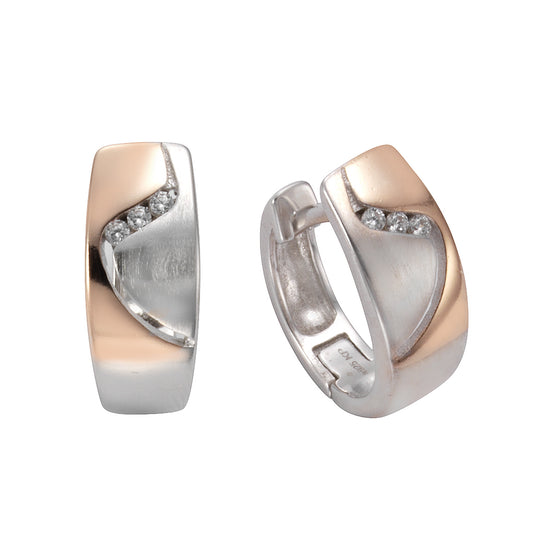 Klappcreolen 925/- Sterling Silber rhodiniert 1,5cm Zirkonia