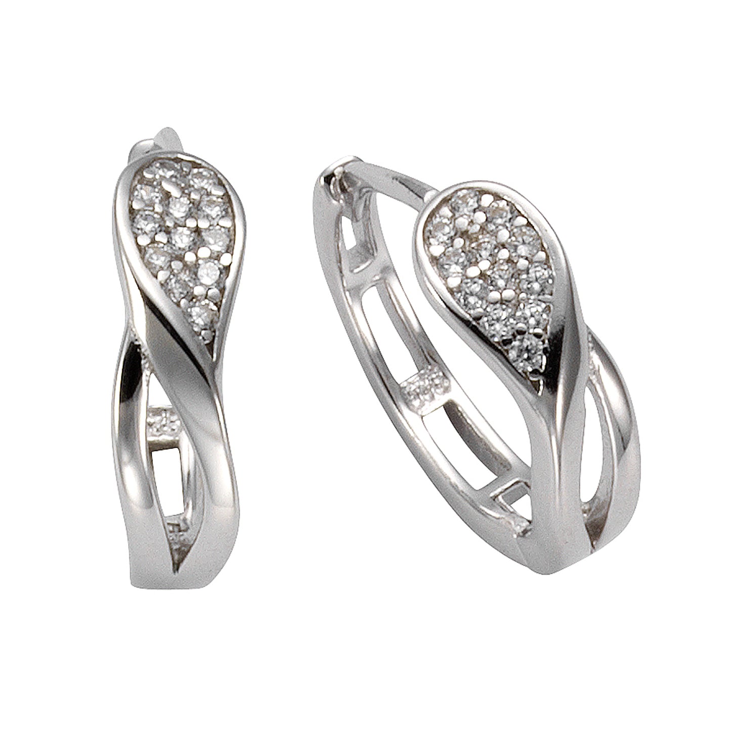 Ohrringe 925/- Sterling Silber rhodiniert 1,4cm Zirkonia