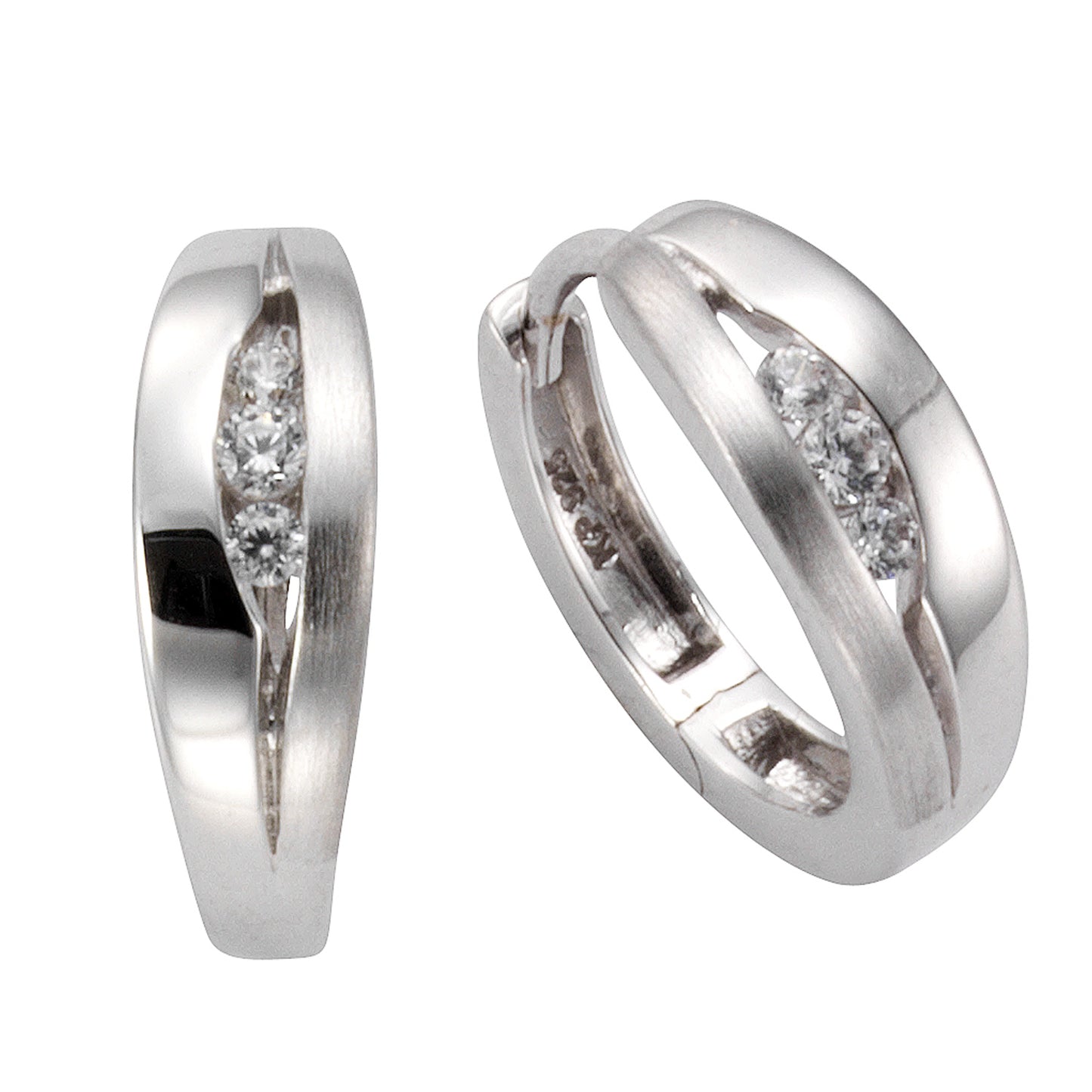 Klappcreolen 925/- Sterling Silber rhodiniert 1,6cm Zirkonia