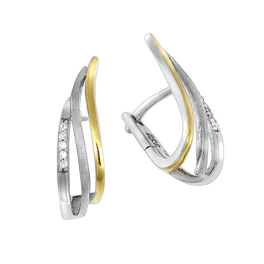 Klappcreolen 925/- Sterling Silber vergoldet (teil) 2,0cm Zirkonia