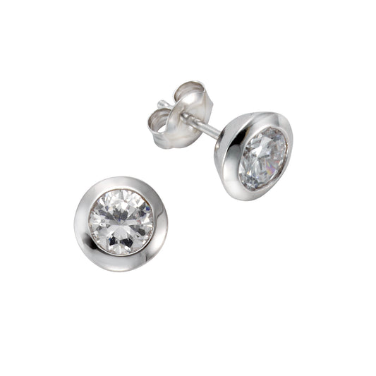 Ohrstecker 925/- Sterling Silber rhodiniert 0,9cm Zirkonia