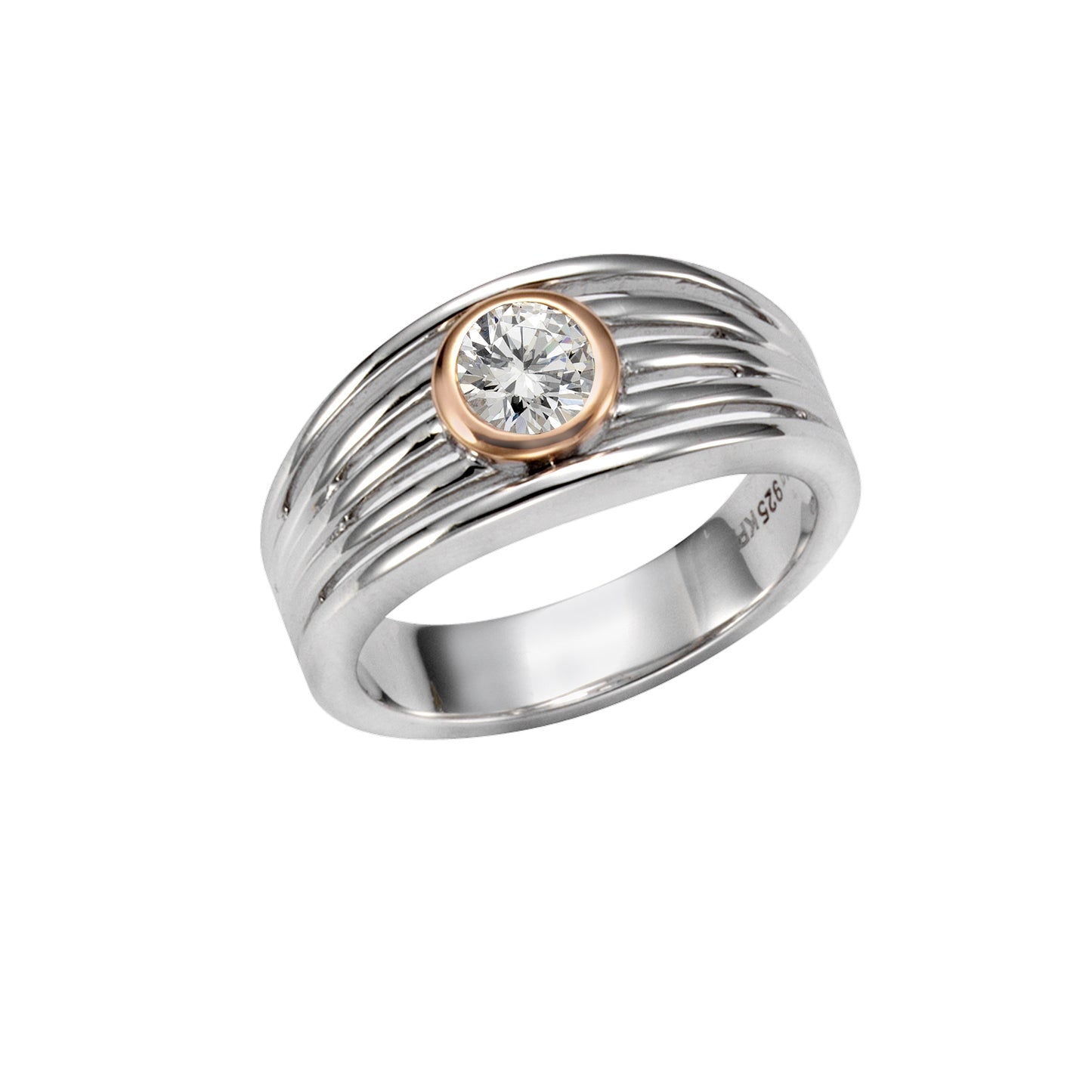 Ring 925/- Sterling Silber rotvergoldet (teil), rhodiniert Zirkonia