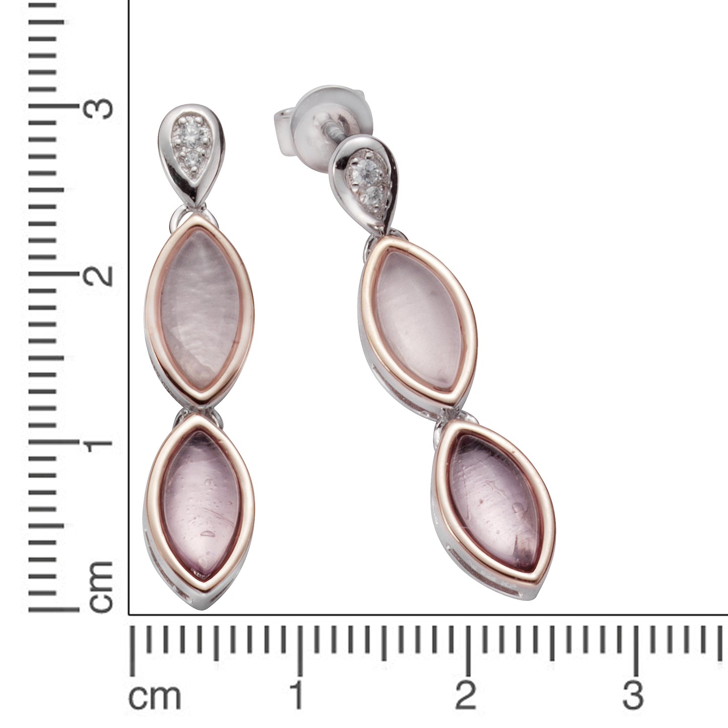 Ohrhänger 925/- Sterling Silber rotvergoldet (teil), rhodiniert 2,0cm Zirkonia