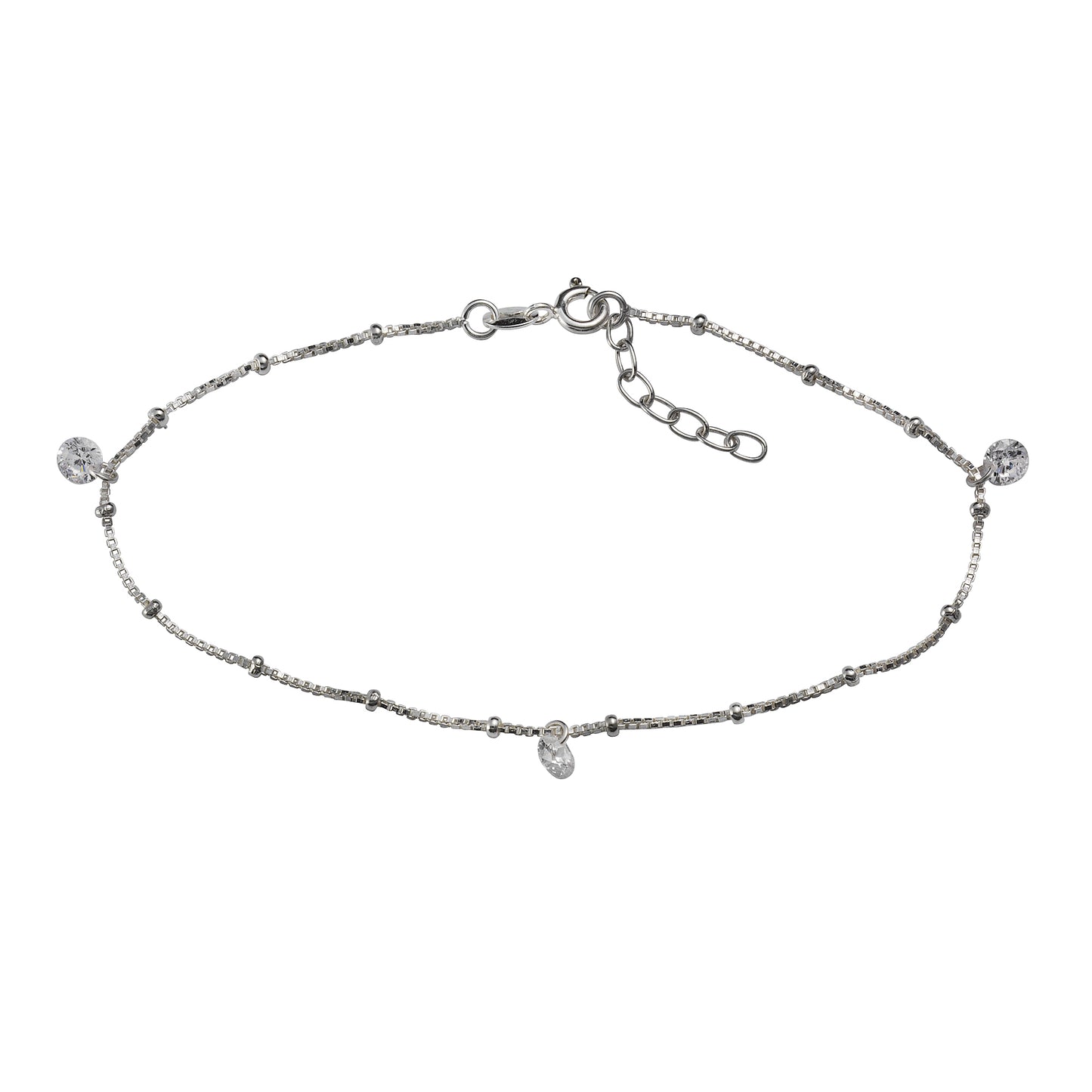 Fußkette 925/- Sterling Silber rhodiniert 25,0cm Zirkonia
