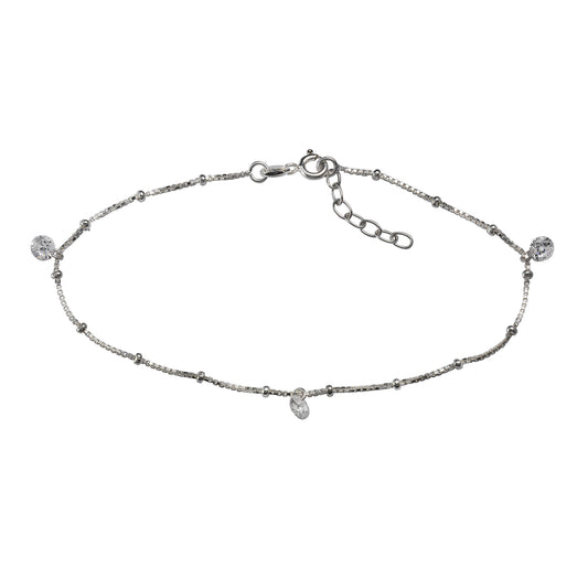 Fußkette 925/- Sterling Silber rhodiniert 25,0cm Zirkonia