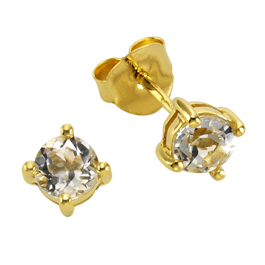 Ohrstecker 925/- Sterling Silber vergoldet 1cm Weißtopas