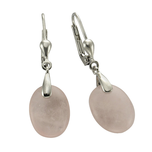 Ohrringe 925/- Sterling Silber rhodiniert 3,4cm Rosenquarz