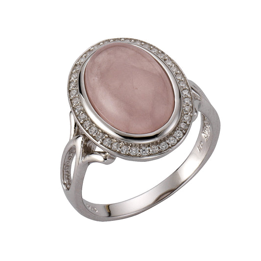 Ring 925/- Sterling Silber rhodiniert Rosenquarz
