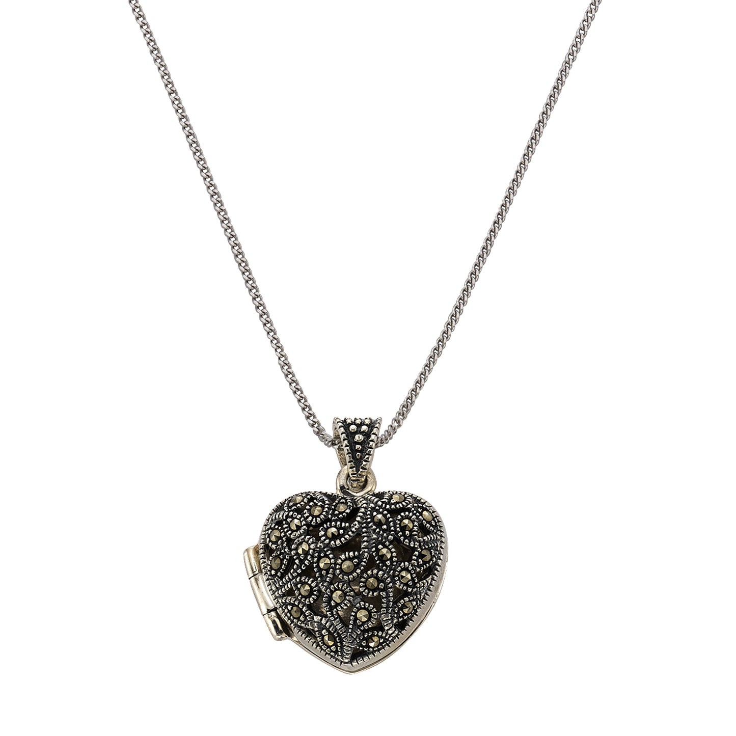 Halskette Panzerkette 925/- Sterling Silber rhodiniert 45cm Markasit