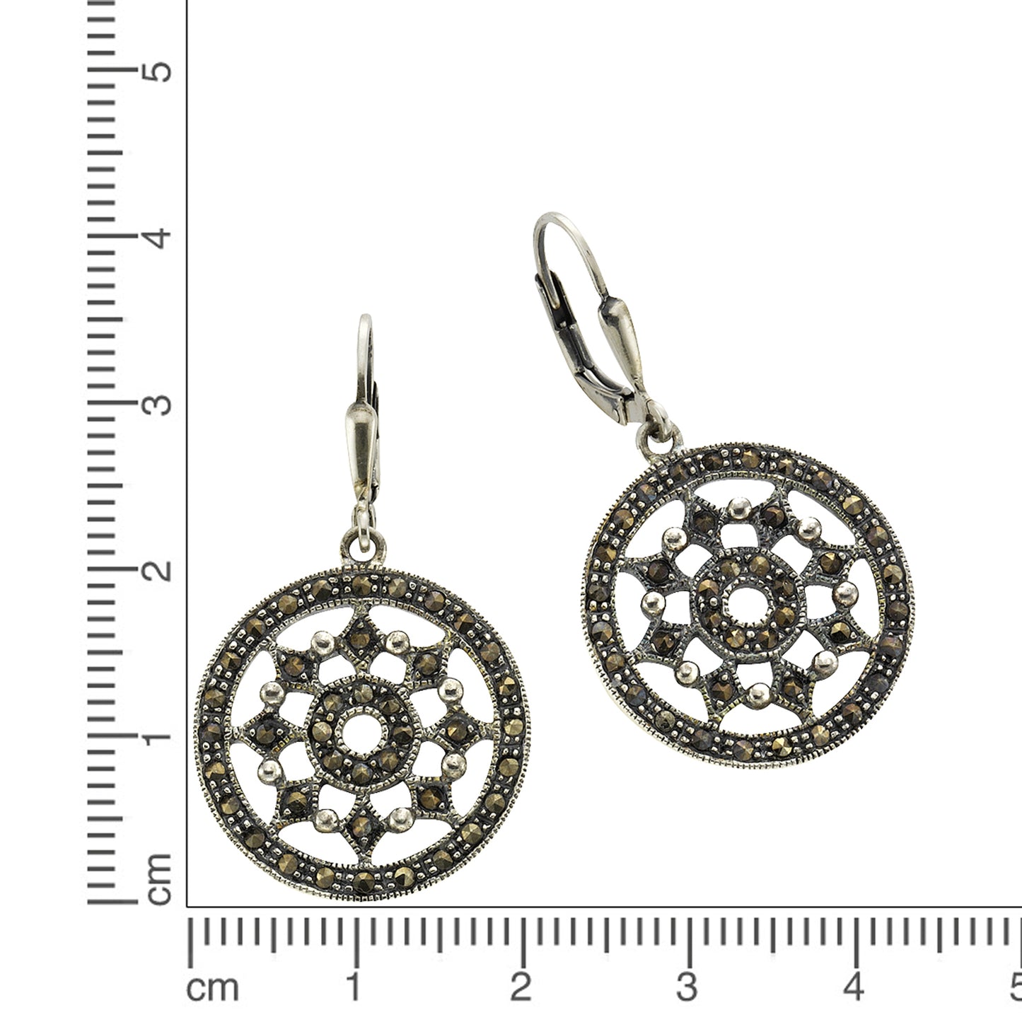 Ohrringe 925/- Sterling Silber oxydiert 3,8cm Markasit