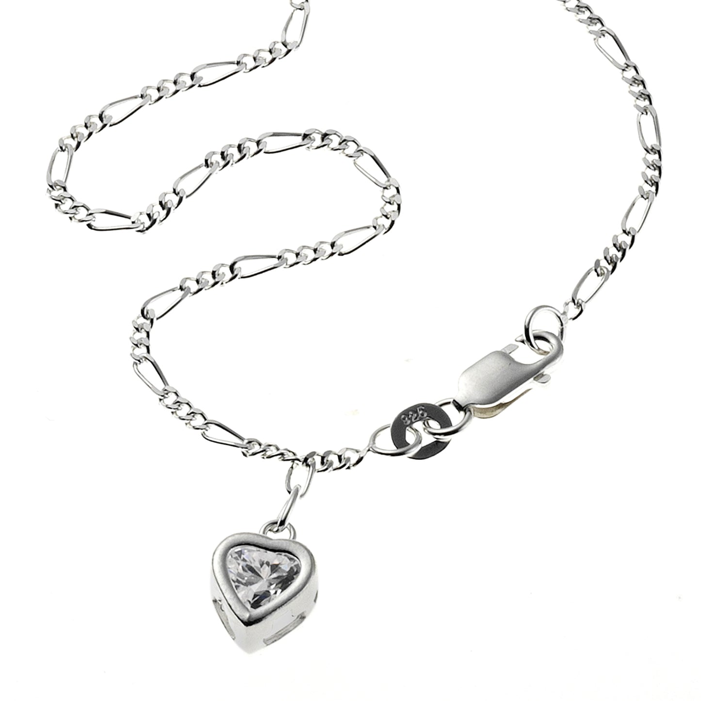 Fußkette Figarokette 925/- Sterling Silber 25cm Zirkonia