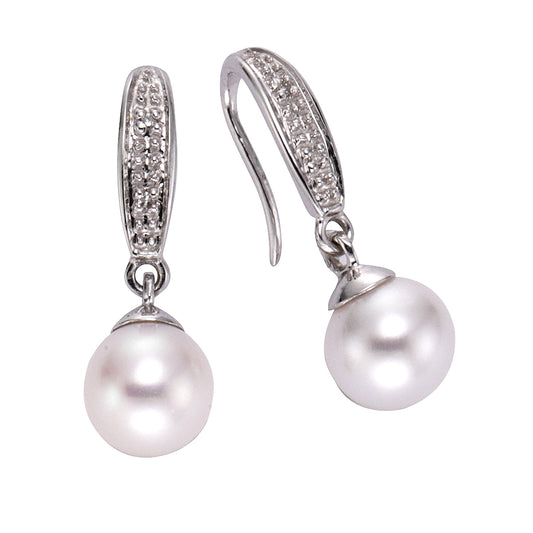 Ohrringe 333/- Gold rhodiniert 2,2cm Diamant 0,01ct.