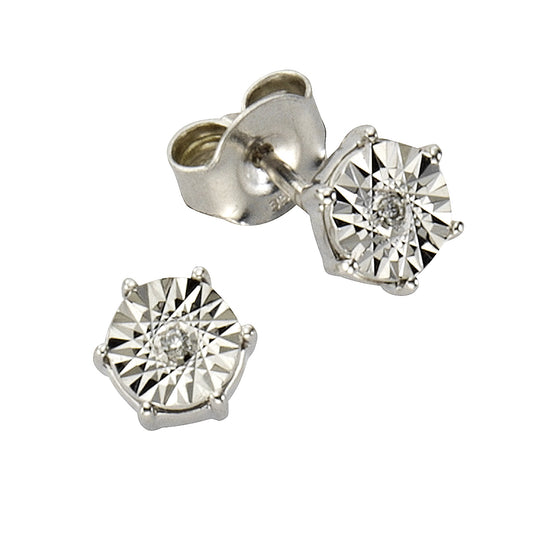Ohrstecker 333/- Gold rhodiniert 0,6cm Brillant 0,02ct.