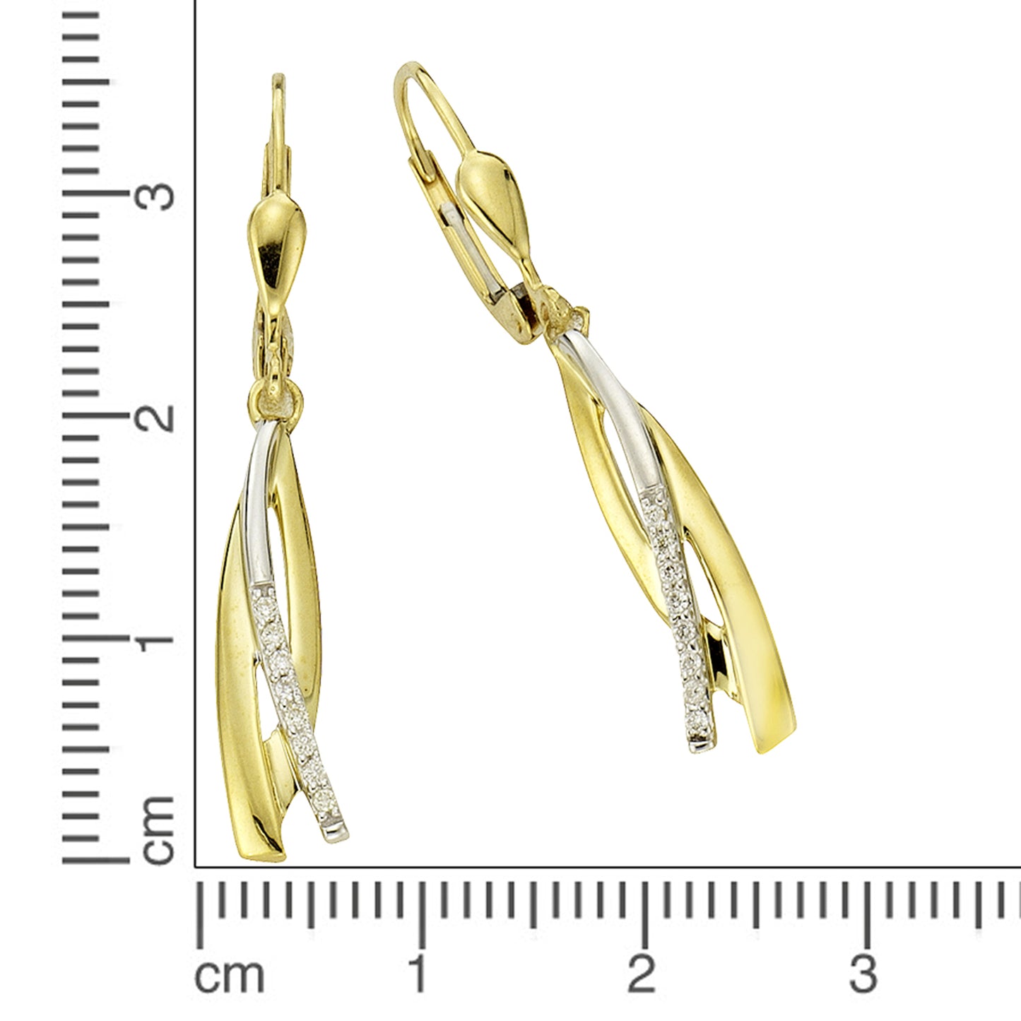 Ohrhänger 333/- Gold rhodiniert (teil) 3,6 cm Brillant 0,08ct.