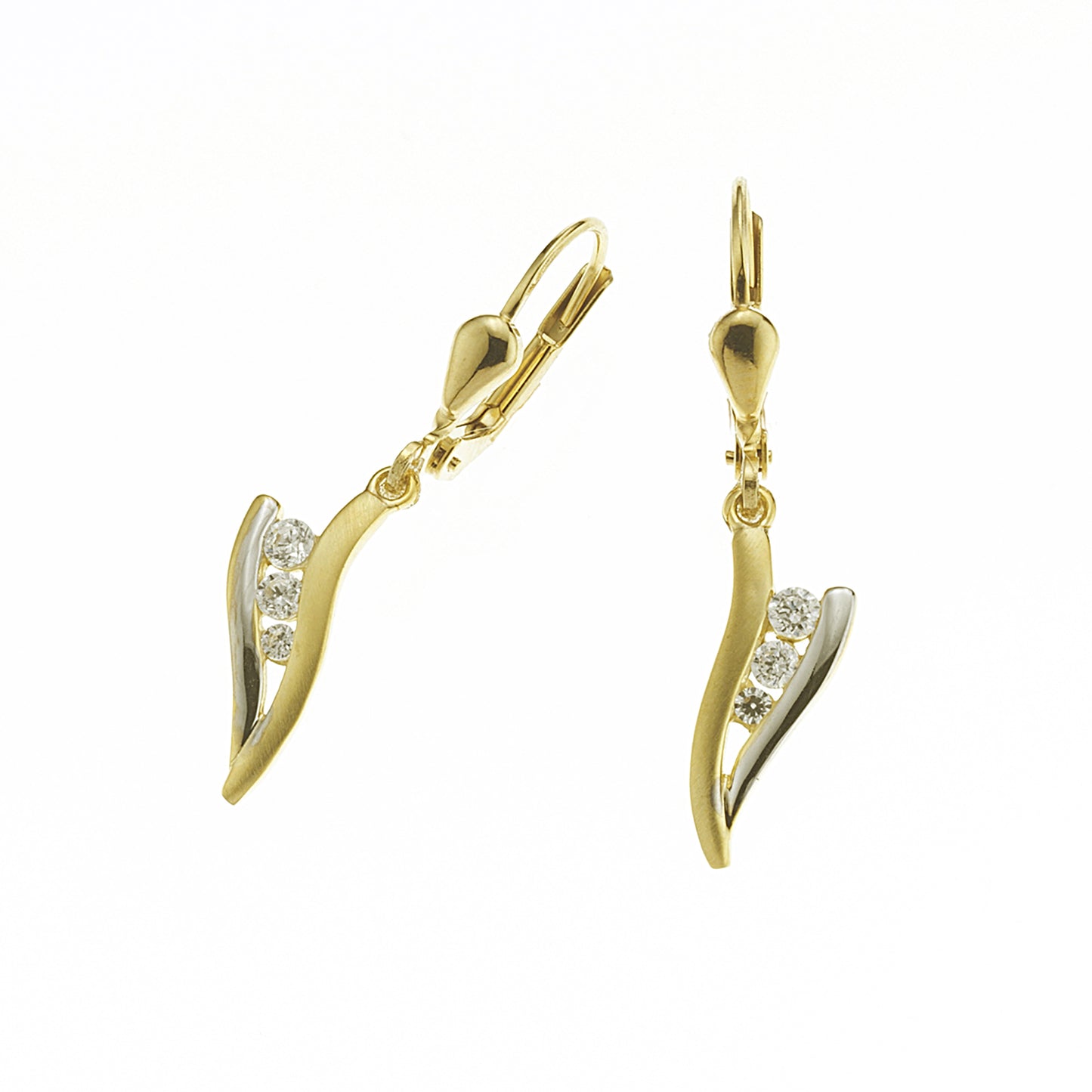 Ohrhänger 333/- Gold rhodiniert (teil) 3,0cm Zirkonia