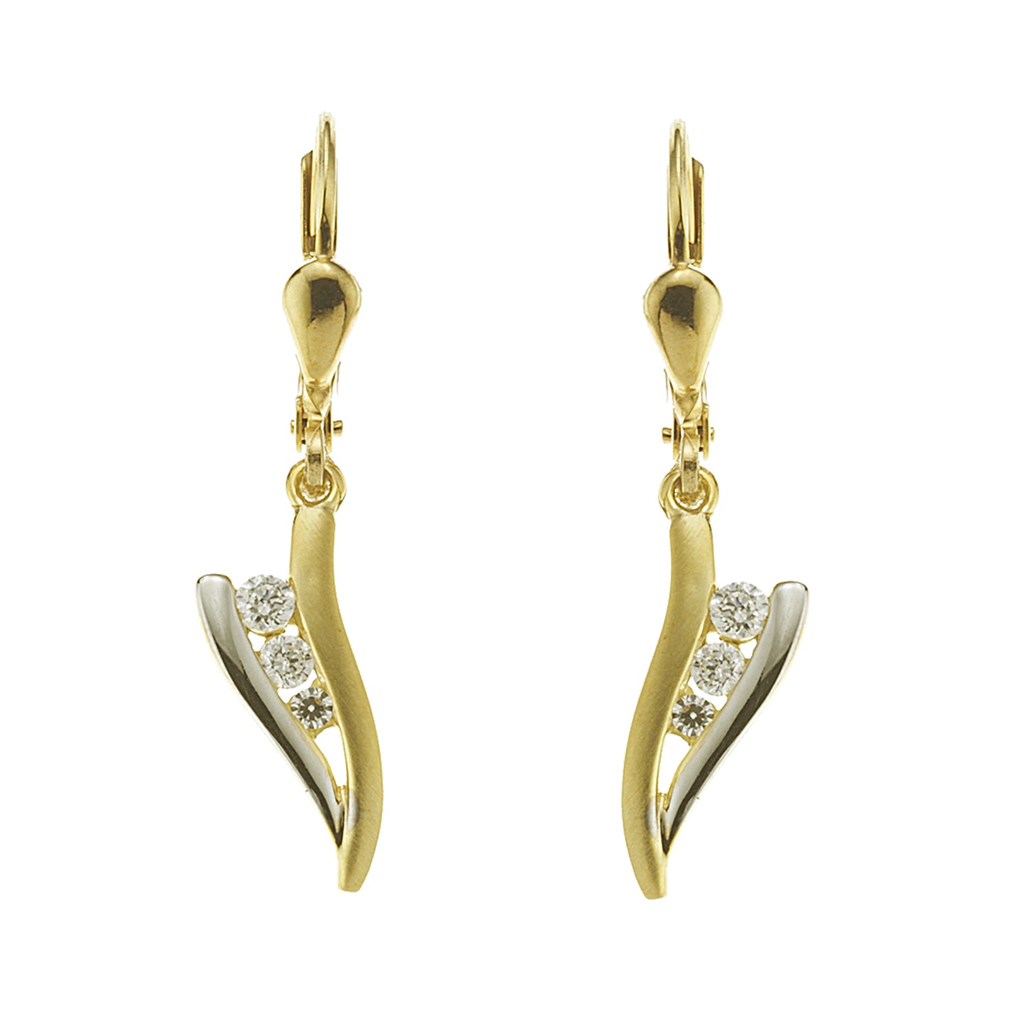 Ohrhänger 333/- Gold rhodiniert (teil) 3,0cm Zirkonia