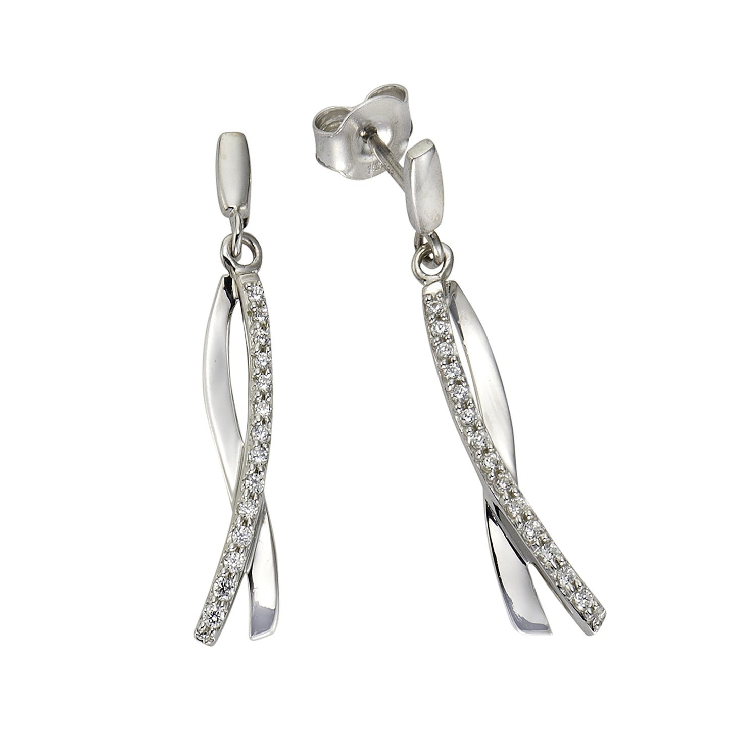 Ohrhänger 333/- Gold rhodiniert 3,0cm Zirkonia