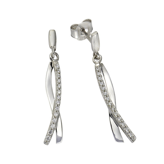 Ohrhänger 333/- Gold rhodiniert 3,0cm Zirkonia