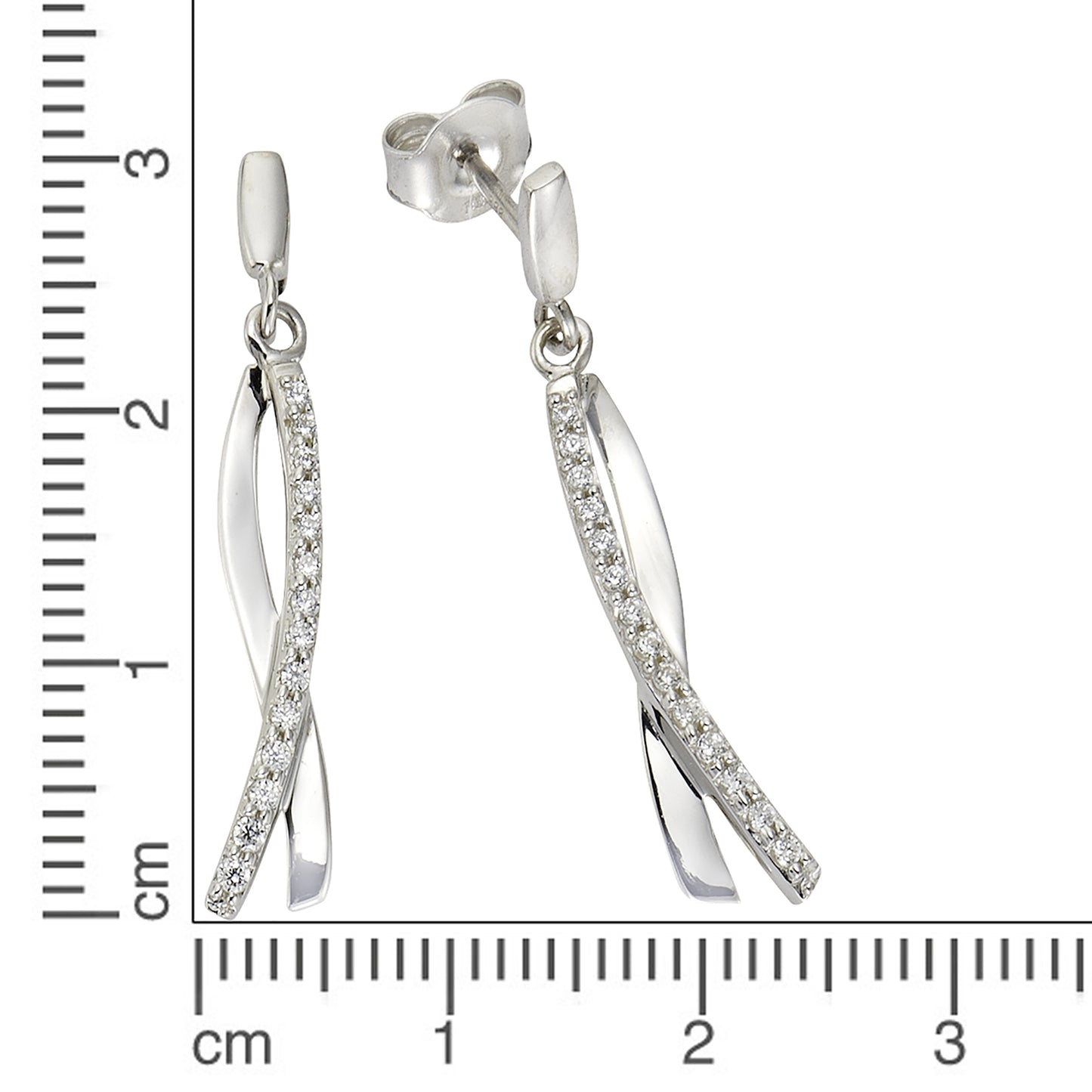 Ohrhänger 333/- Gold rhodiniert 3,0cm Zirkonia