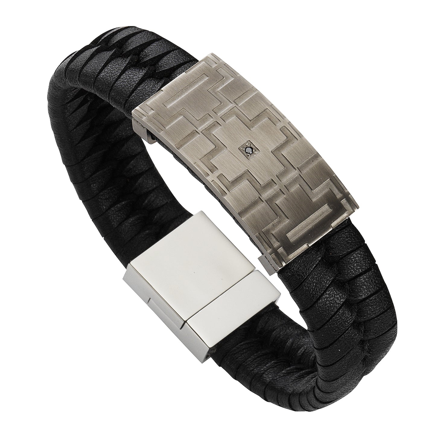 Armband Lederband Edelstahl 21cm Zirkonia
