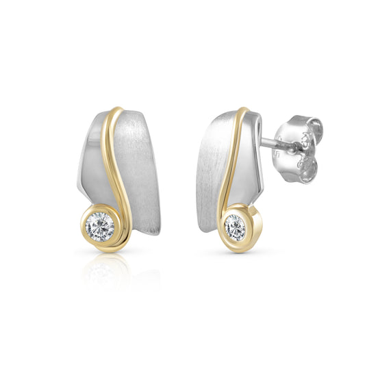 Ohrstecker 925/- Sterling Silber vergoldet (teil) 1,4cm Zirkonia