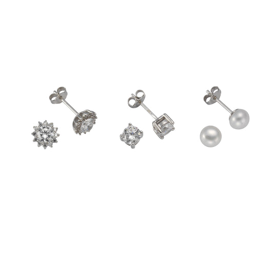 Ohrstecker 3er-Set 925/- Sterling Silber rhodiniert 0,5cm Zirkonia