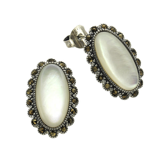 Ohrringe 925/- Sterling Silber oxydiert 2,0cm Markasit