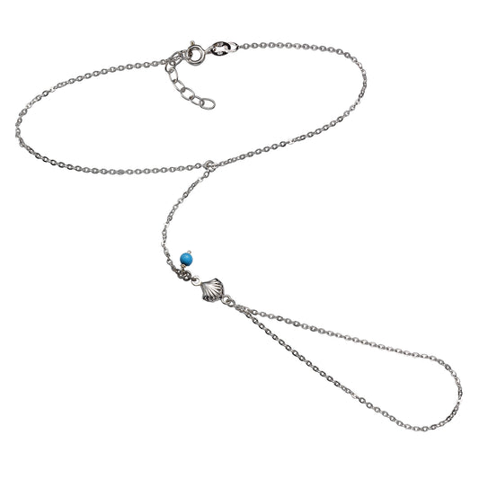 Fußkette Ankerkette 925/- Sterling Silber rhodiniert 25,0cm Türkis