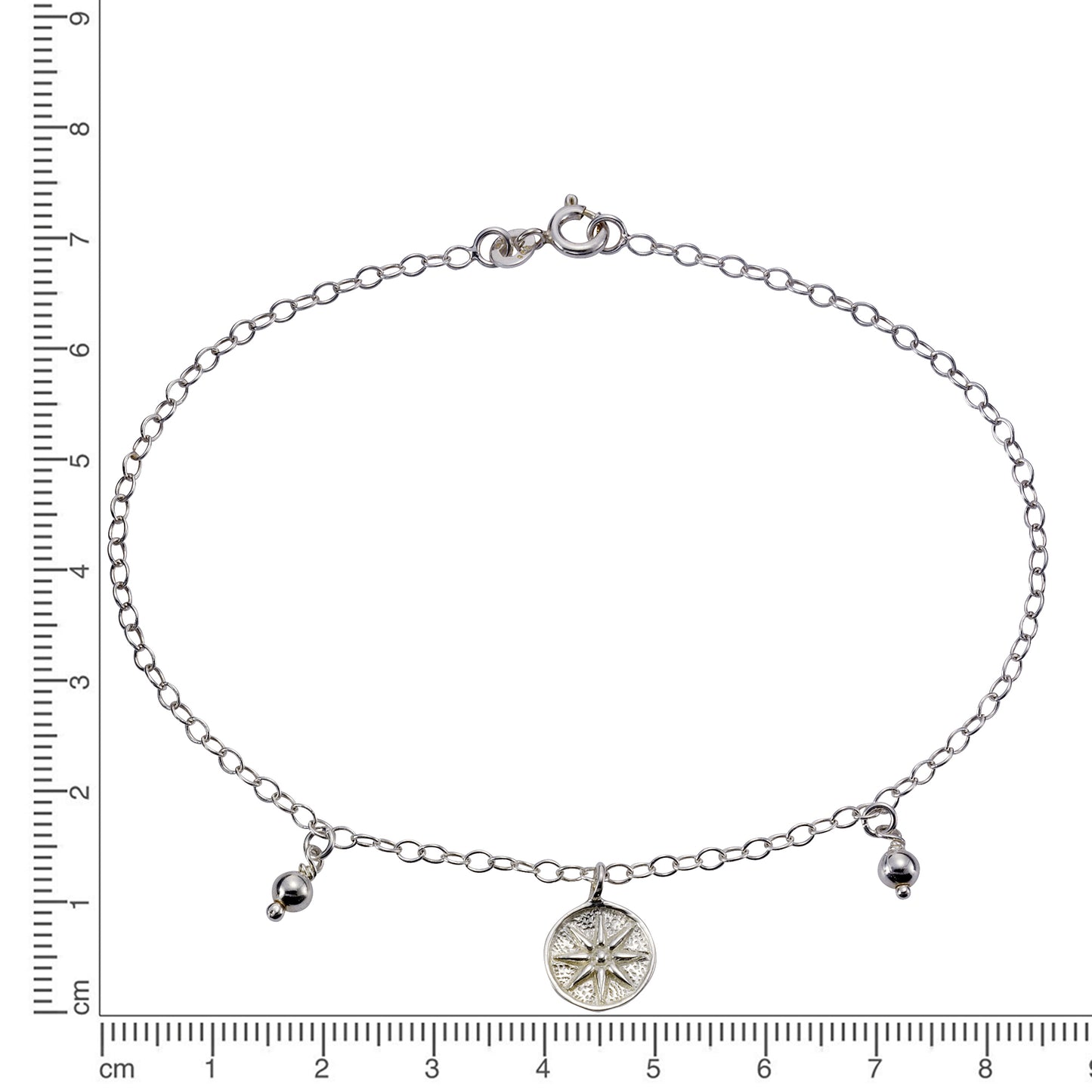 Fußkette Ankerkette 925/- Sterling Silber rhodiniert 24cm ohne