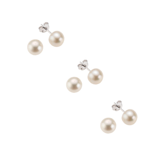 Ohrstecker 3er-Set 925/- Sterling Silber rhodiniert 1,2cm Süßwasserzuchtperle