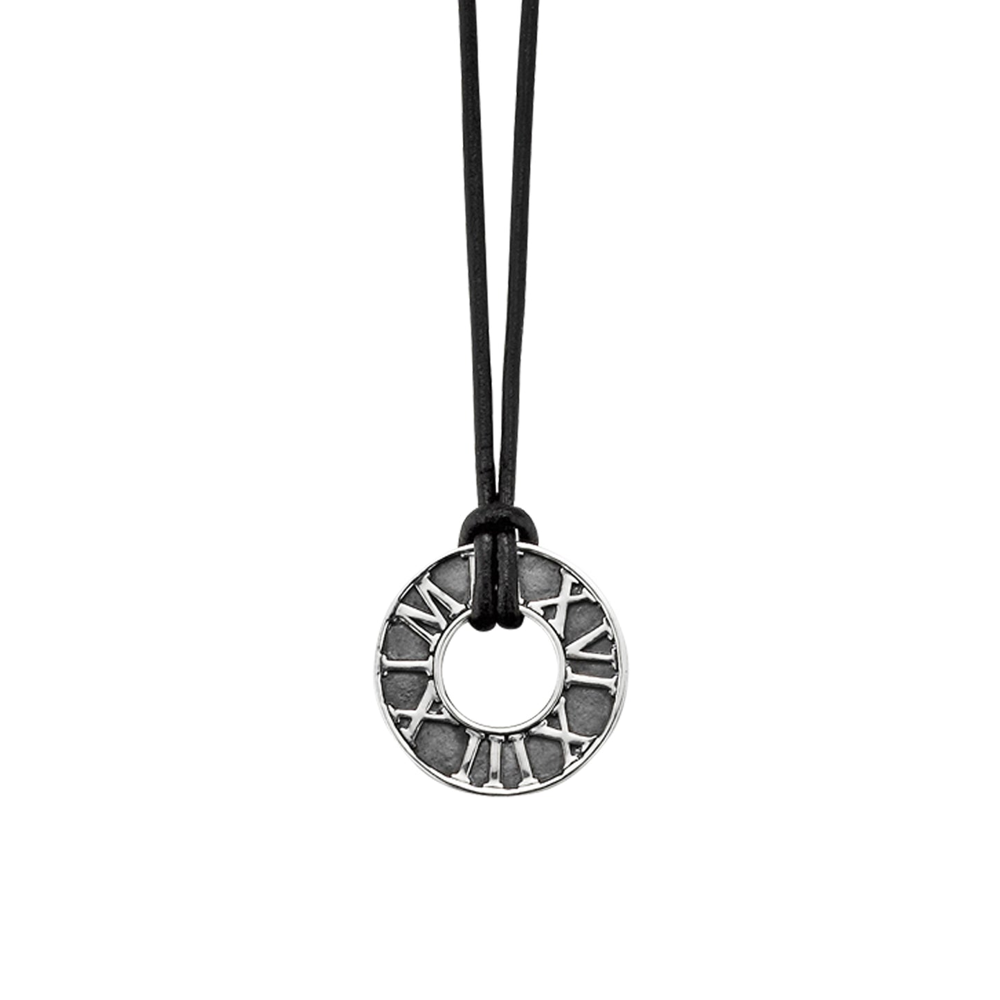 cai Anhänger mit Kette Lederband 925/- Sterling Silber oxidiert 60cm Spinell 0,006ct