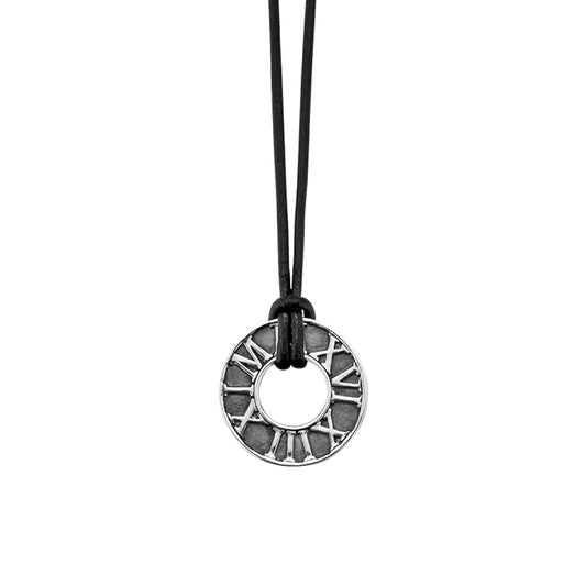 cai Anhänger mit Kette Lederband 925/- Sterling Silber oxidiert 60cm Spinell 0,006ct