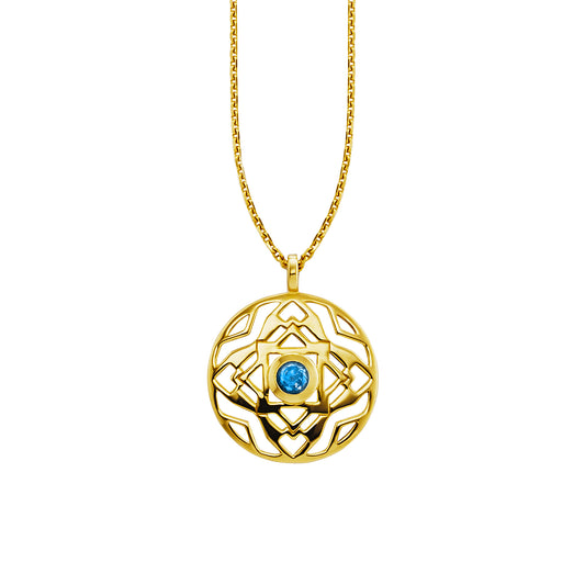 cai Anhänger mit Kette Ankerkette 925/- Sterling Silber vergoldet 45,0cm Blautopas 0,310ct