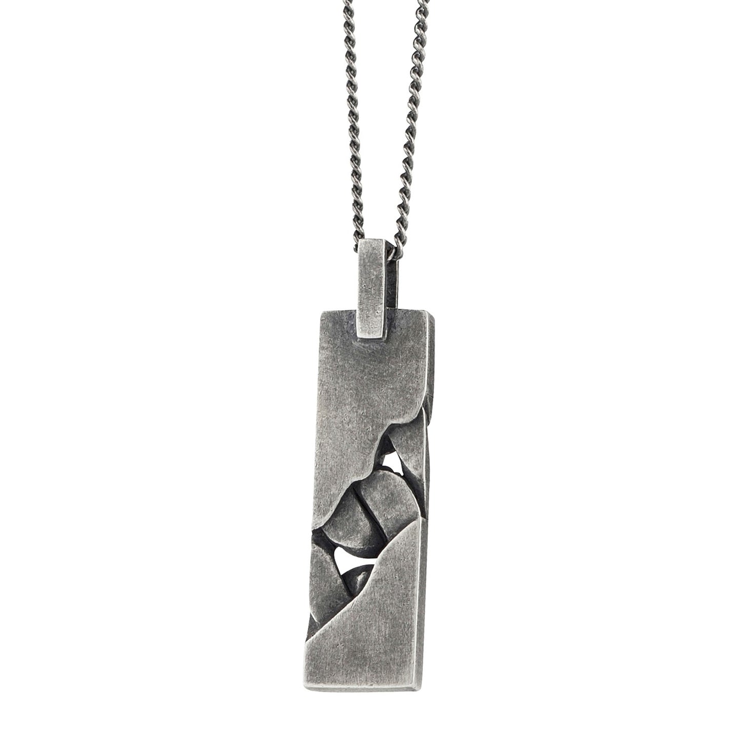cai Anhänger mit Kette Flachpanzerkette 925/- Sterling Silber oxidiert 55cm ohne Stein