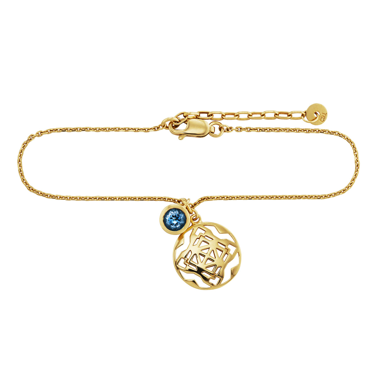 cai Armband Ankerkette 925/- Sterling Silber vergoldet 20,0cm Blautopas 0,114ct