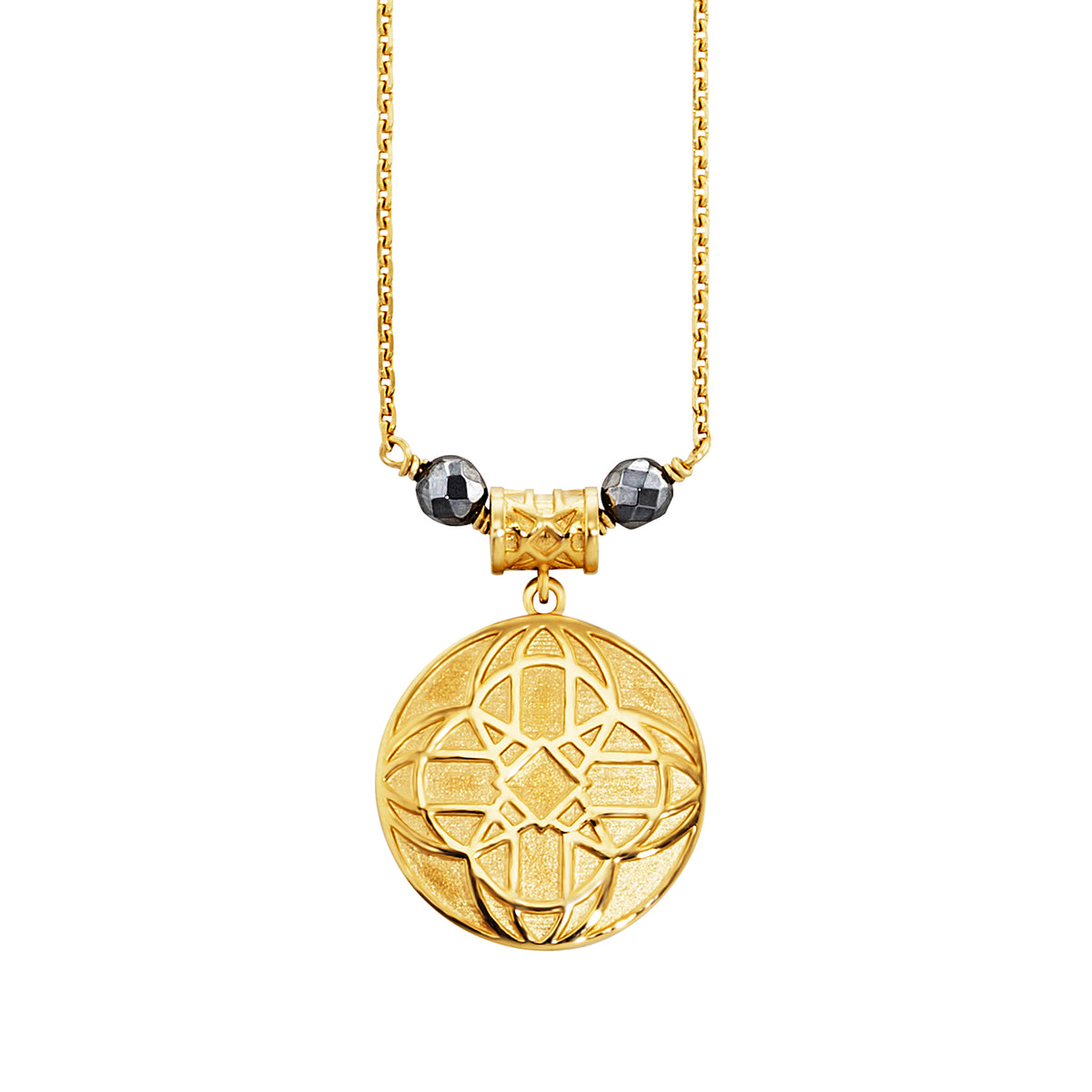 cai Anhänger mit Kette Ankerkette 925/- Sterling Silber vergoldet 45,0cm Hämatit 1,600ct